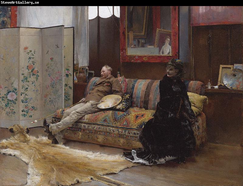 Pascal Dagnan-Bouveret Sulking  Gustave Courtois in his studio